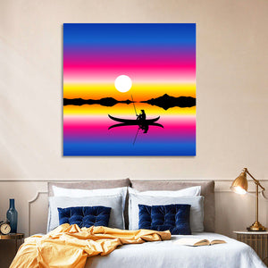 Fisherman Boat in Lake Wall Art