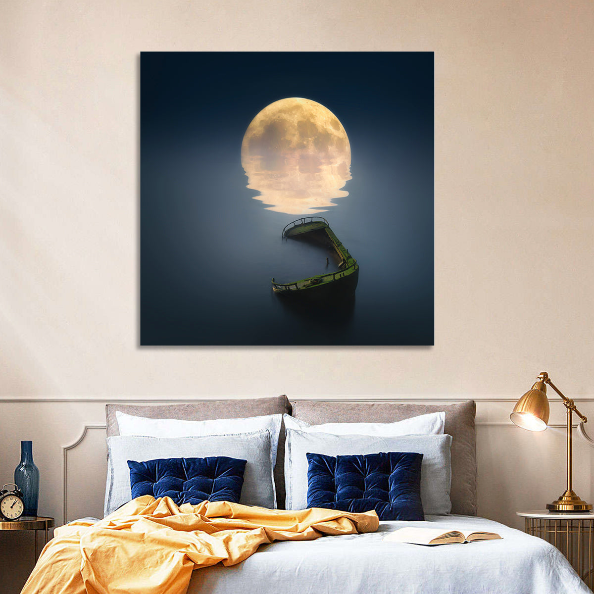 Moonlit Shipwreck Reflection Wall Art