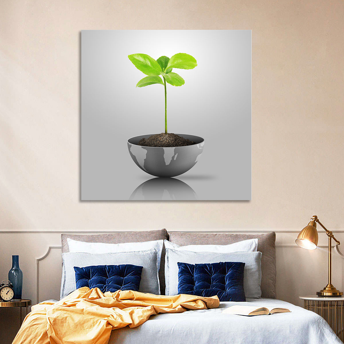 Young Plant on Globe Wall Art in a room, square