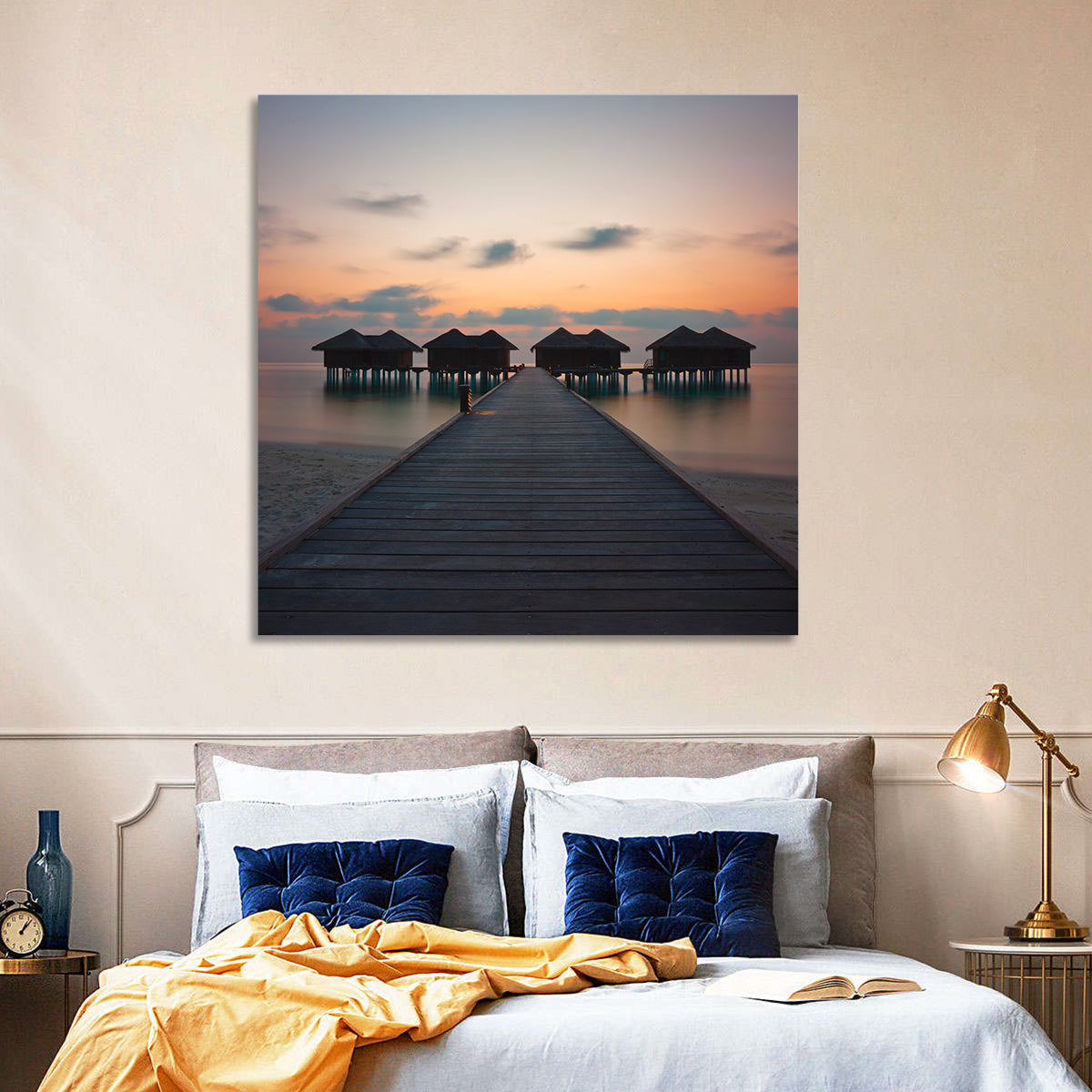 Overwater Bungalows at Sunset Wall Art