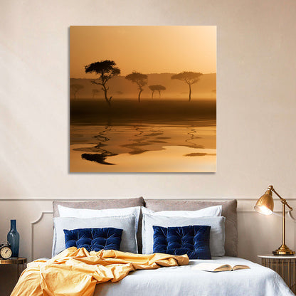 Savanna Sunset Acacia Silhouettes Wall Art