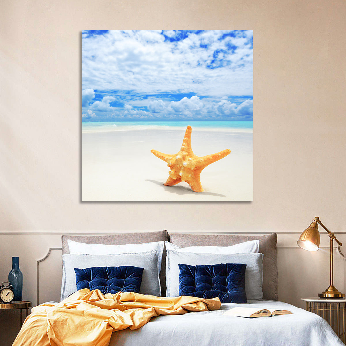 Minimalist Yellow Starfish on Turquoise Shore Wall Art