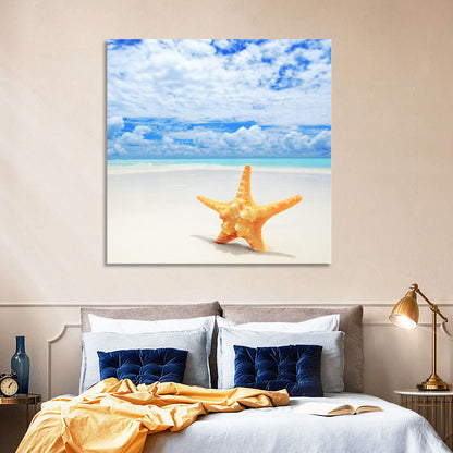 Minimalist Yellow Starfish on Turquoise Shore Wall Art