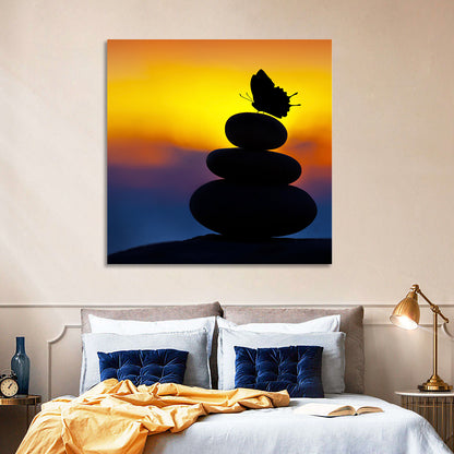 Stacked Spa Stones with Butterfly Wall Art