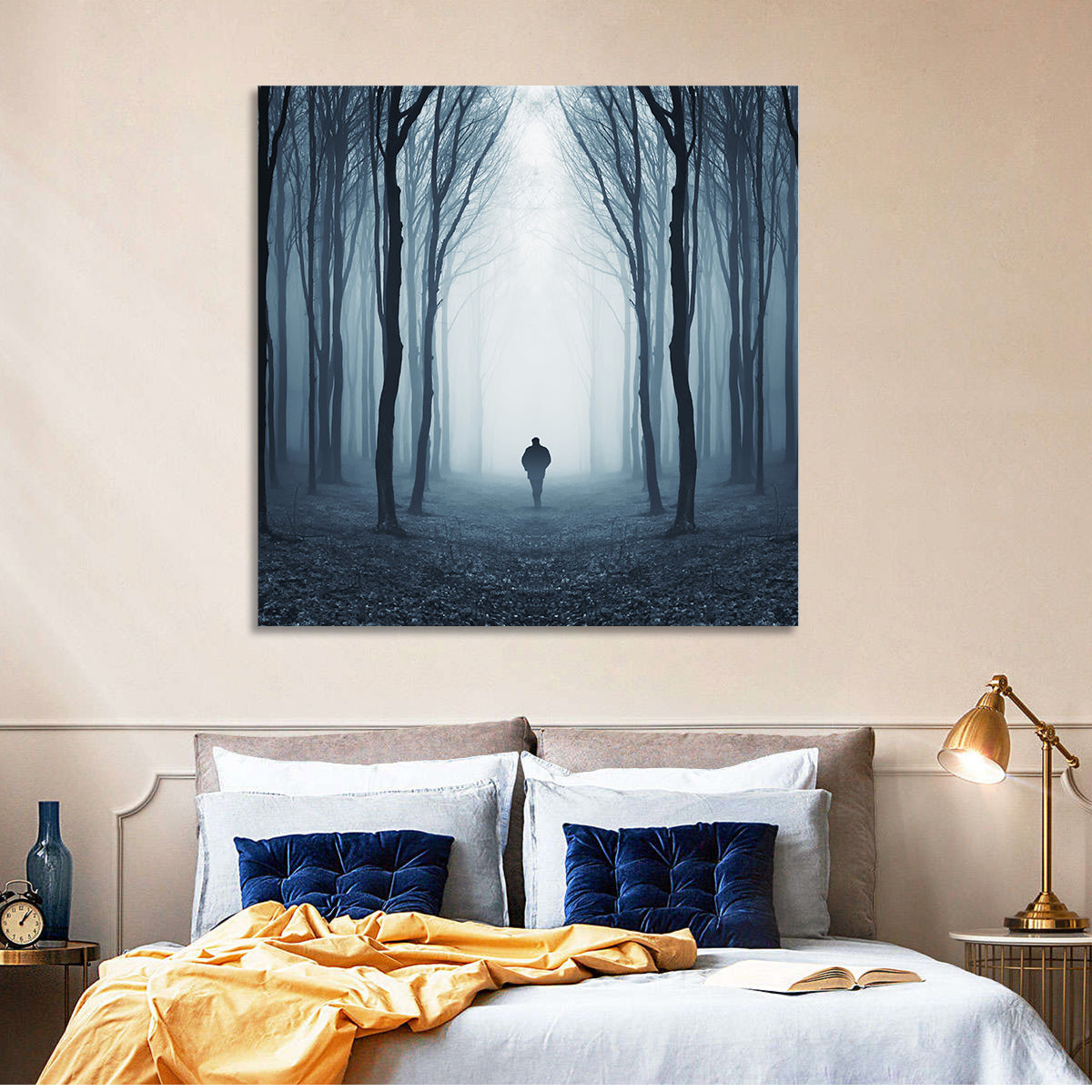 Lone Figure in Misty Forest Wall Art