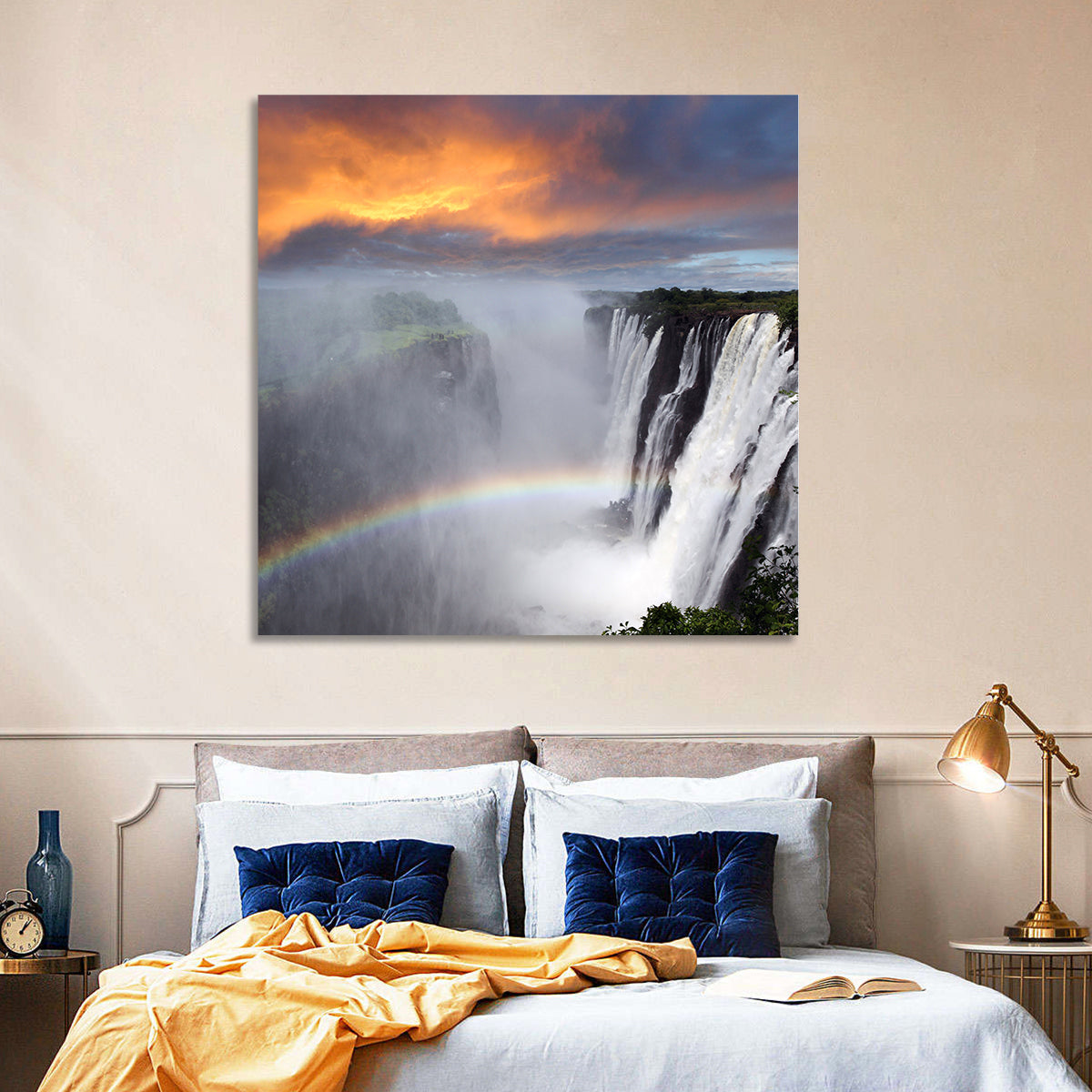 Victoria Falls Rainbow at Dusk Wall Art