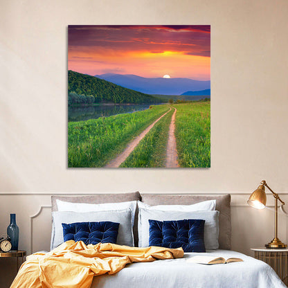 Sunset Path to Mountain Lake Wall Art