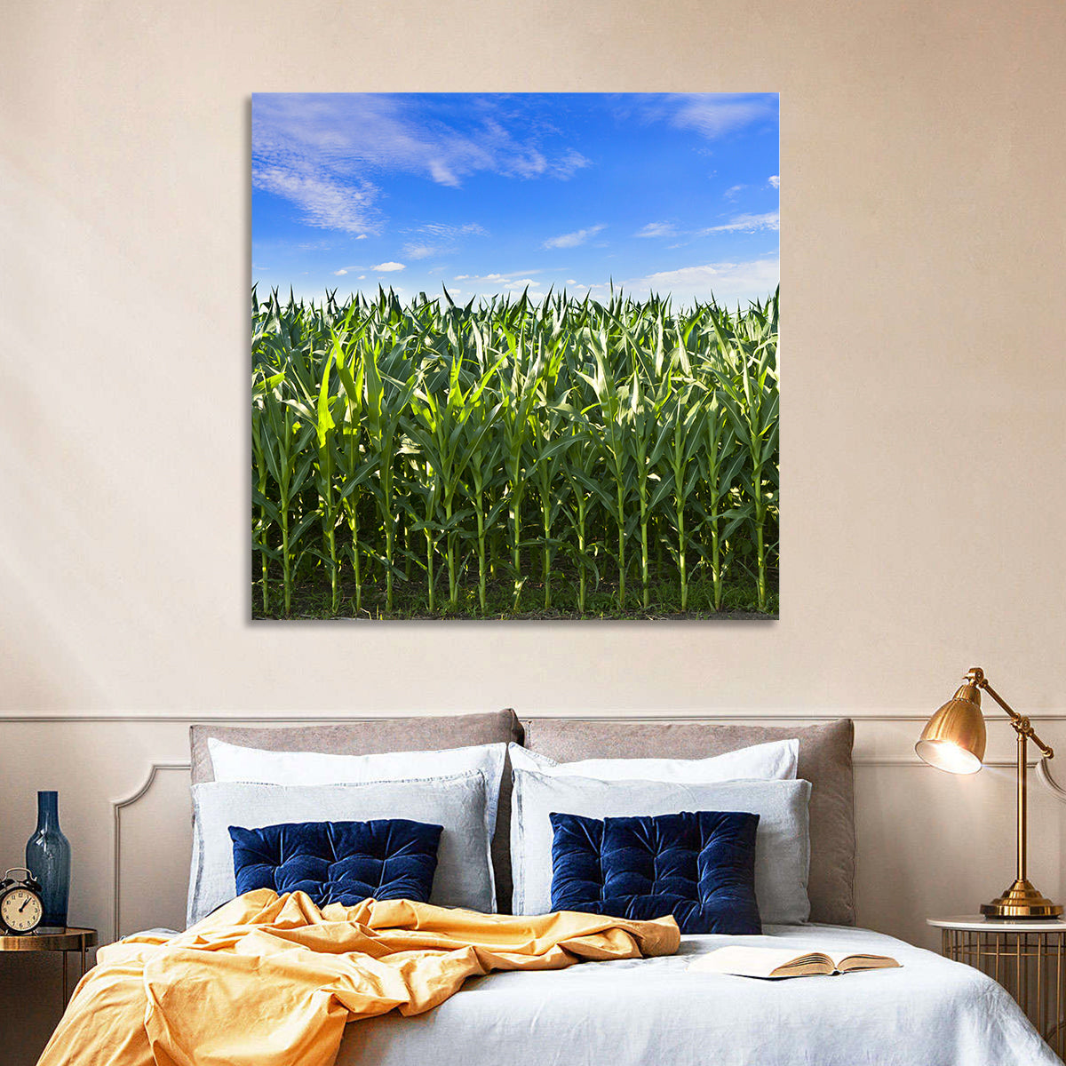 Green Corn Field Wall Art in a room, square