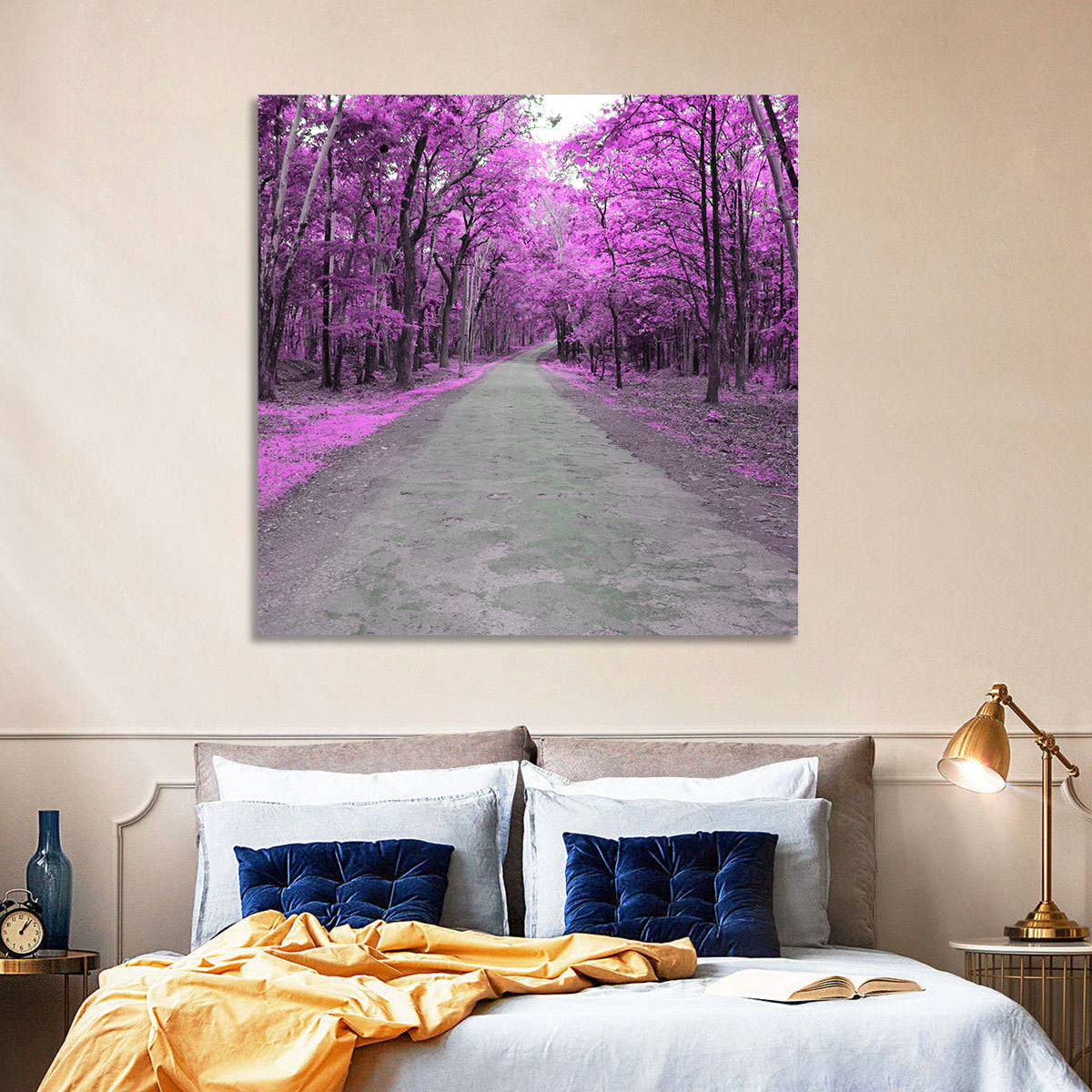 Magenta Autumn Forest Road Wall Art
