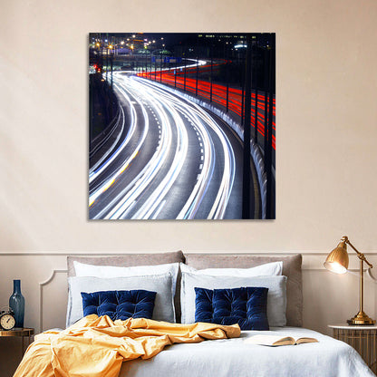Night Highway Light Trails Wall Art