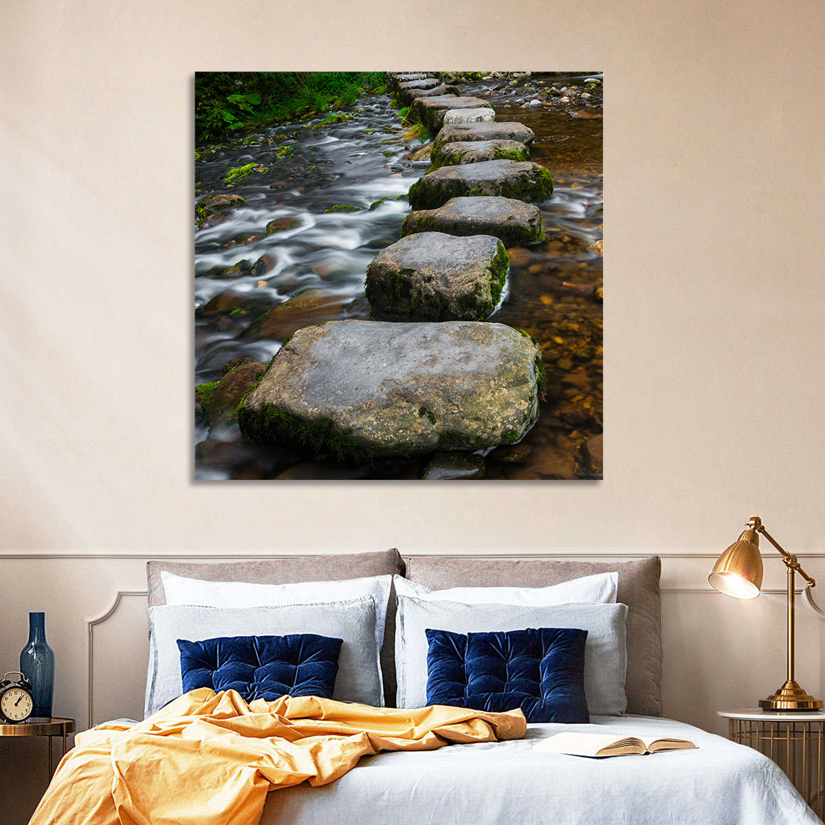 Mossy Stepping Stones Over Stream Wall Art