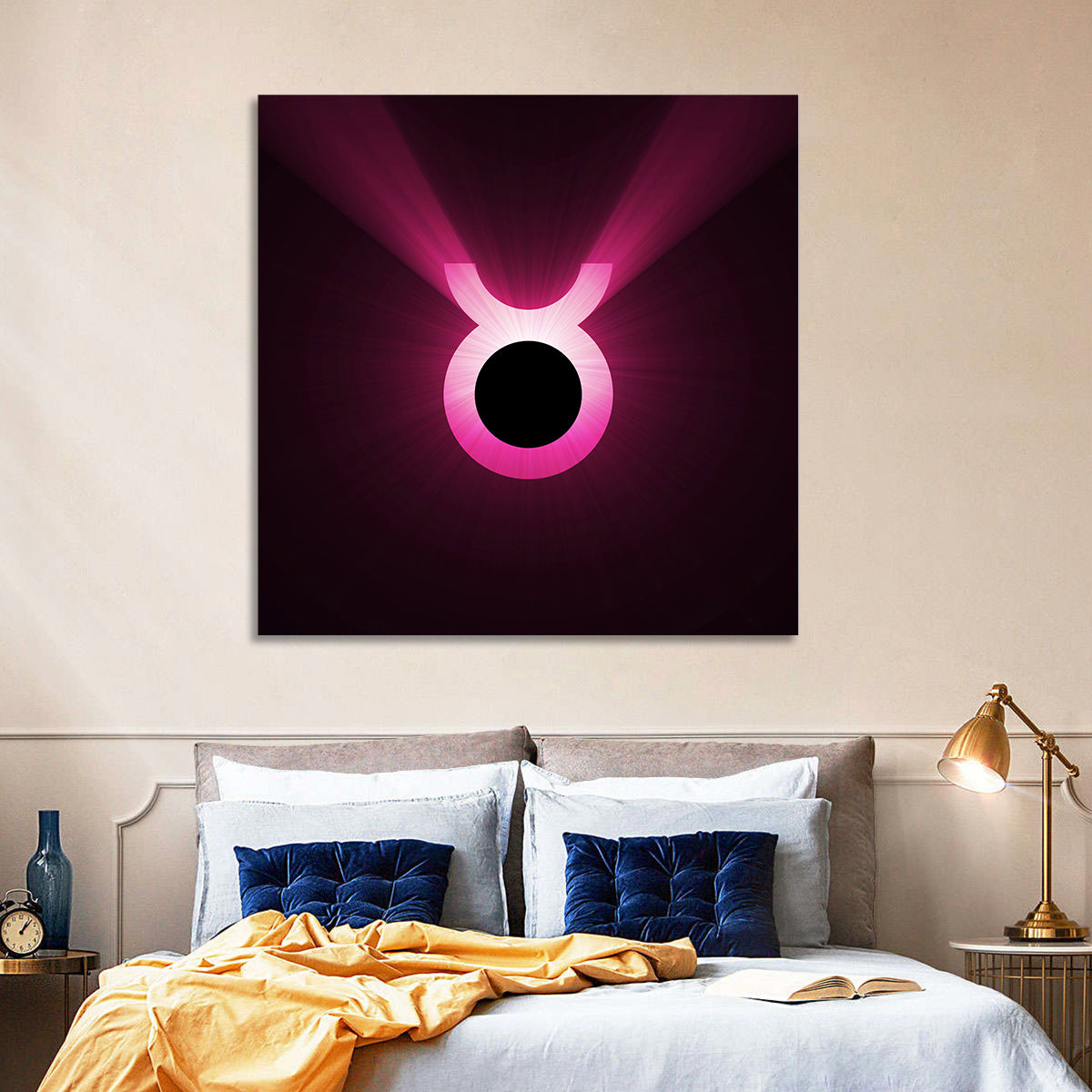 Glowing Pink Taurus Symbol Wall Art