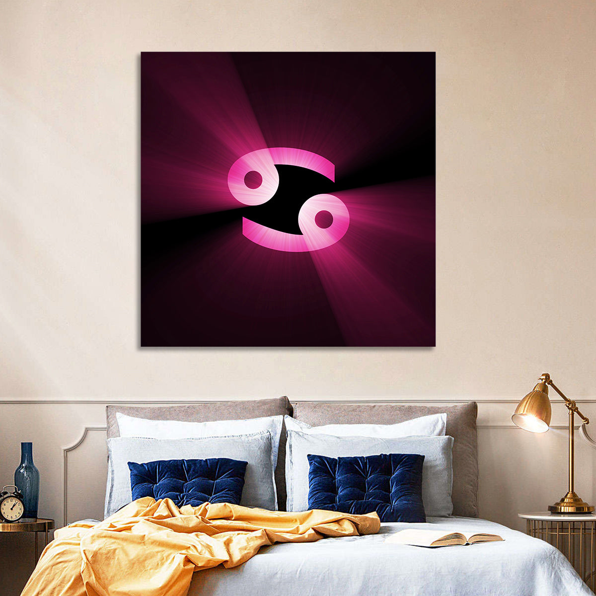 Glowing Pink Cancer Symbol Wall Art