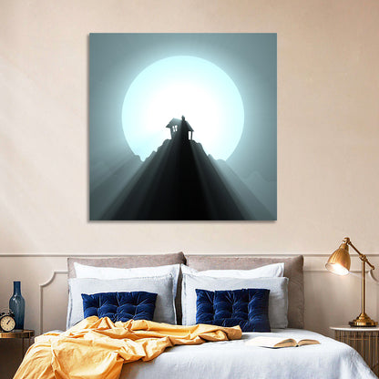 Moonlit Mountain Hut Wall Art