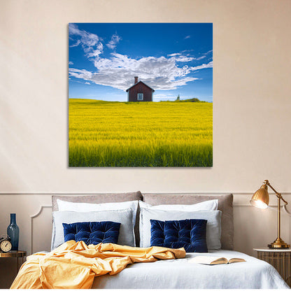 Red Barn in Golden Wheat Field Wall Art