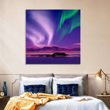 Violet Aurora Over Island Lake Wall Art