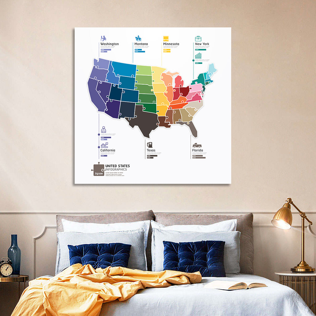 United States Jigsaw Map Wall Art