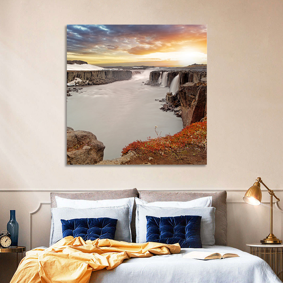 Selfoss Waterfall at Sunset Wall Art