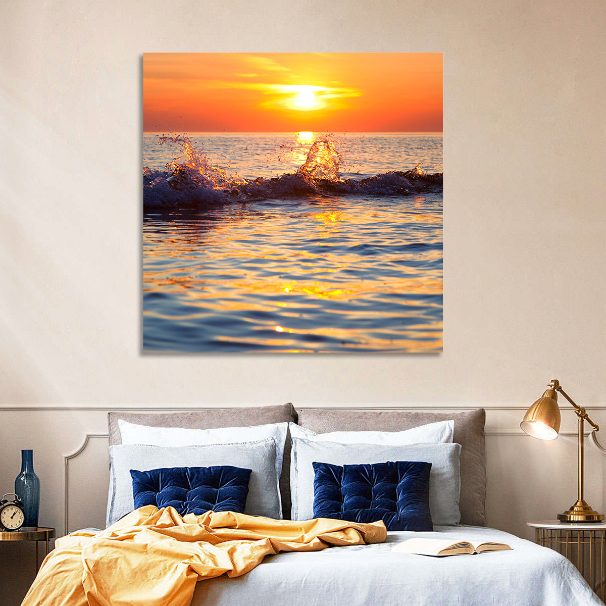 Lake Michigan Sunset Waves Wall Art