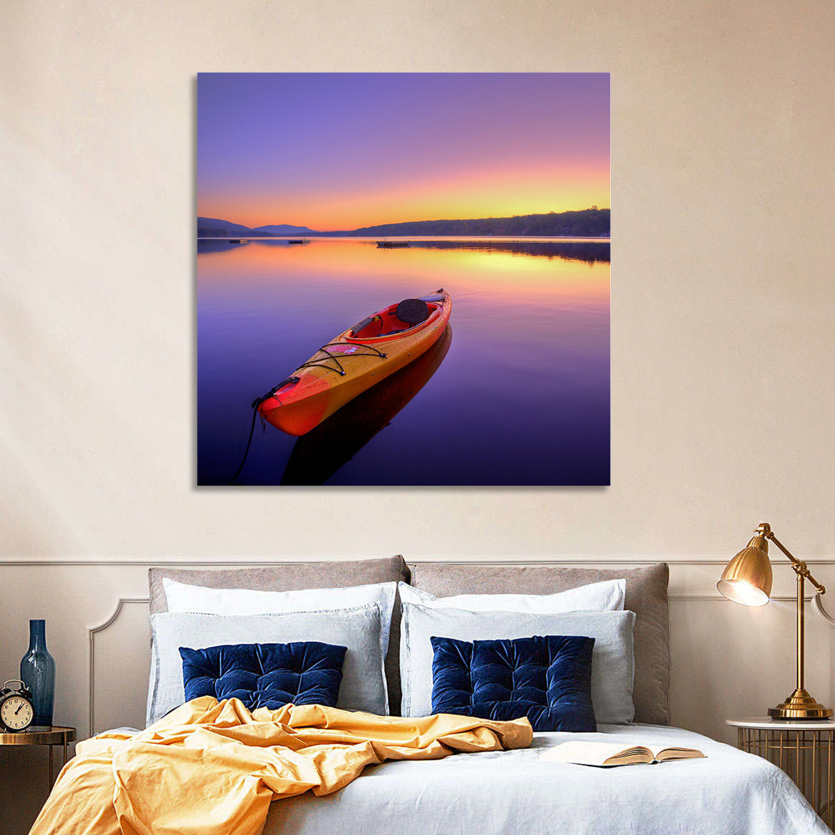 Bright Orange Kayak at Sunset Wall Art