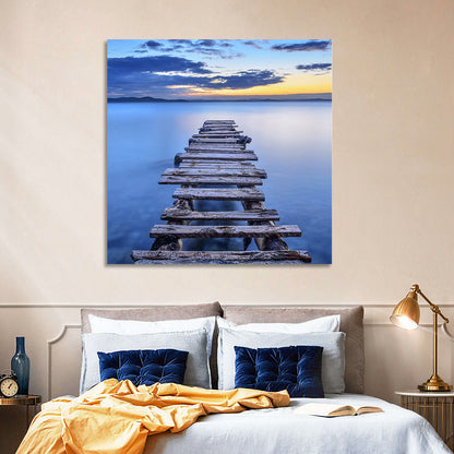 Weathered Lake Pier at Dusk Wall Art
