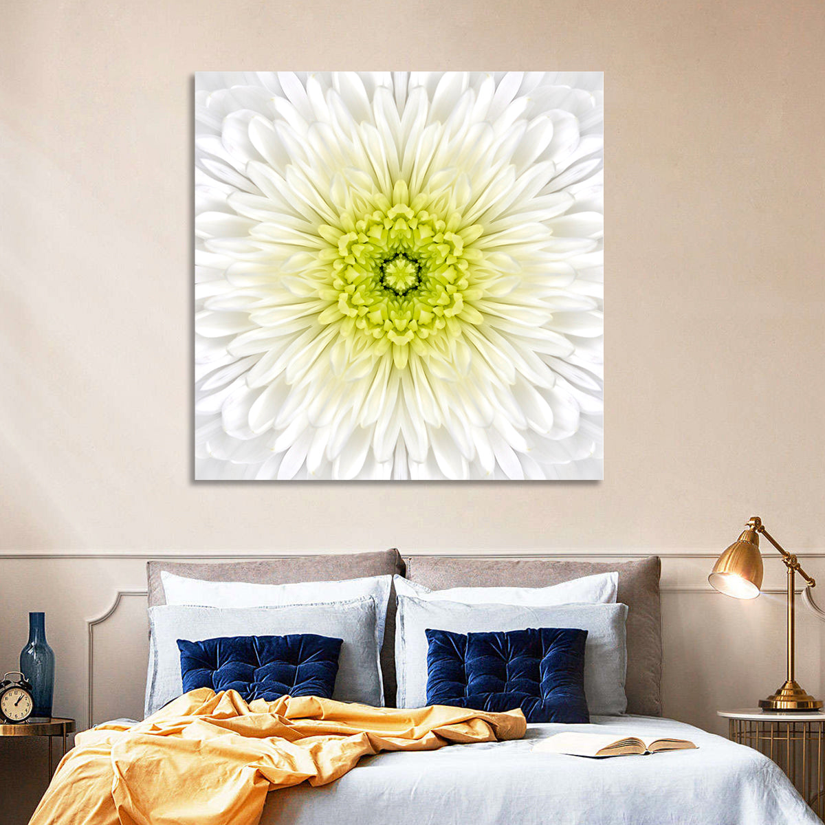 White Chrysanthemum Mandala Close Up Wall Art