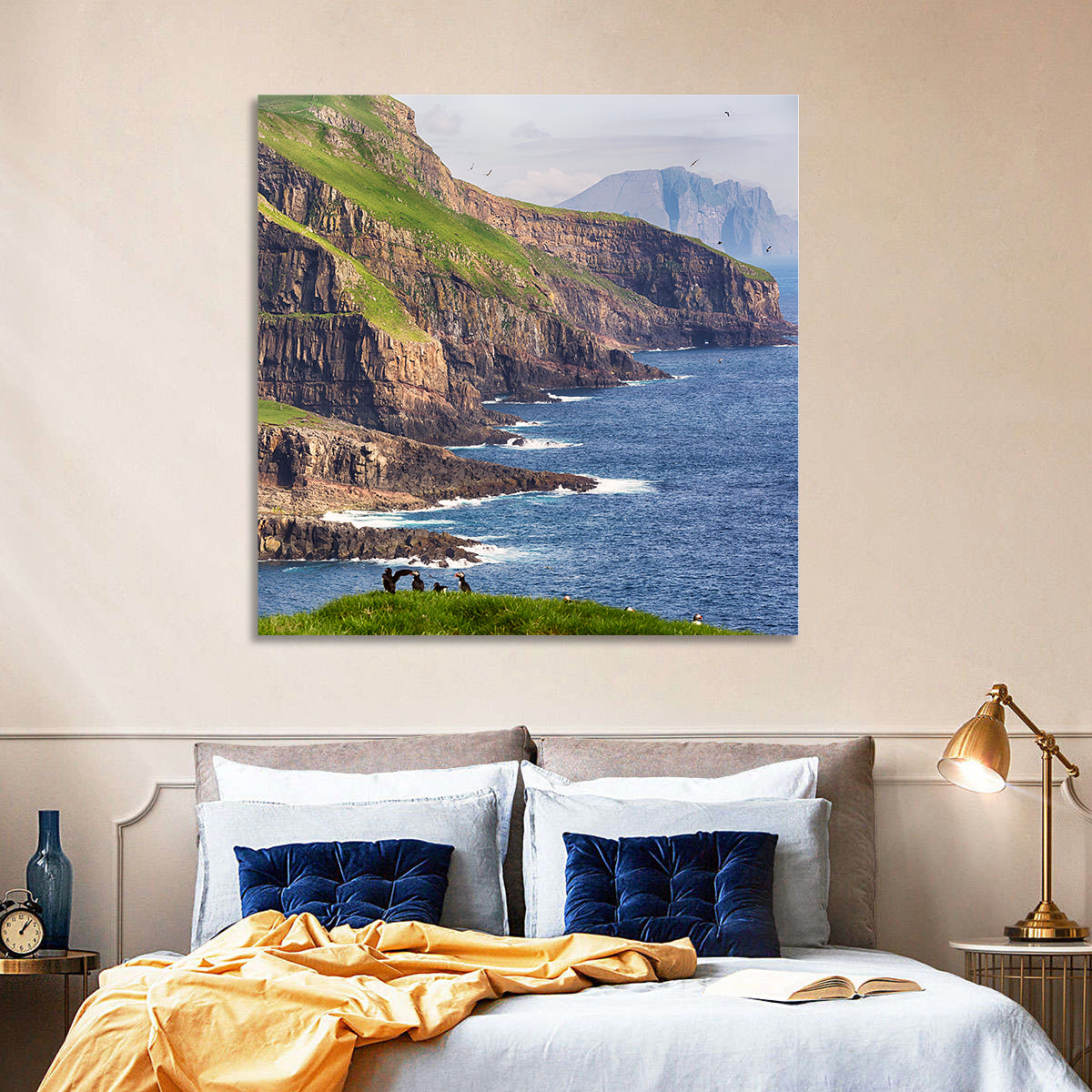 Mykines Cliffs, Faroe Islands Wall Art in a room, square