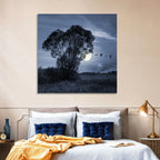Moonlit Birds Over Quiet Field Wall Art