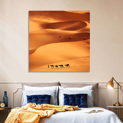 Desert Camel Caravan in Golden Dunes Wall Art