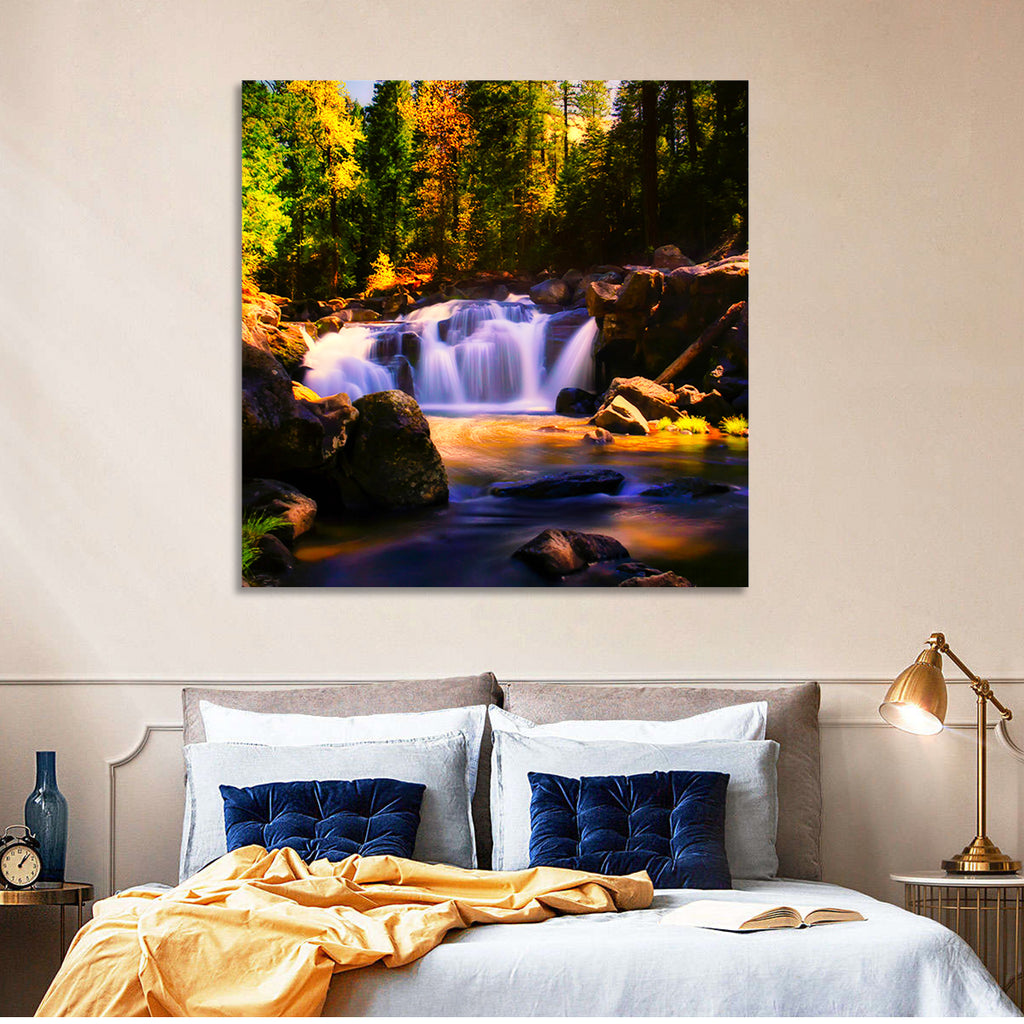 Autumn Mountain Waterfall Wall Art