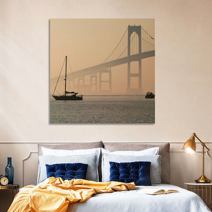 Newport Bridge in Golden Haze Wall Art