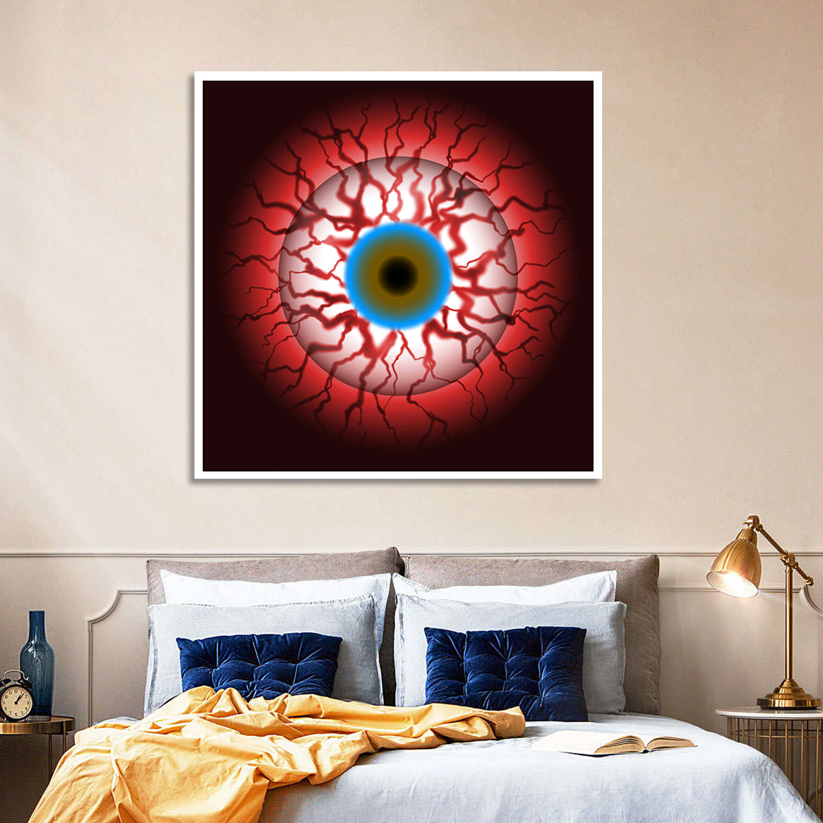 Close-up Eyeball Illustration Wall Art in a room, square