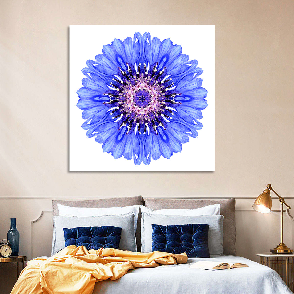 Blue Cornflower Mandala Pattern Wall Art