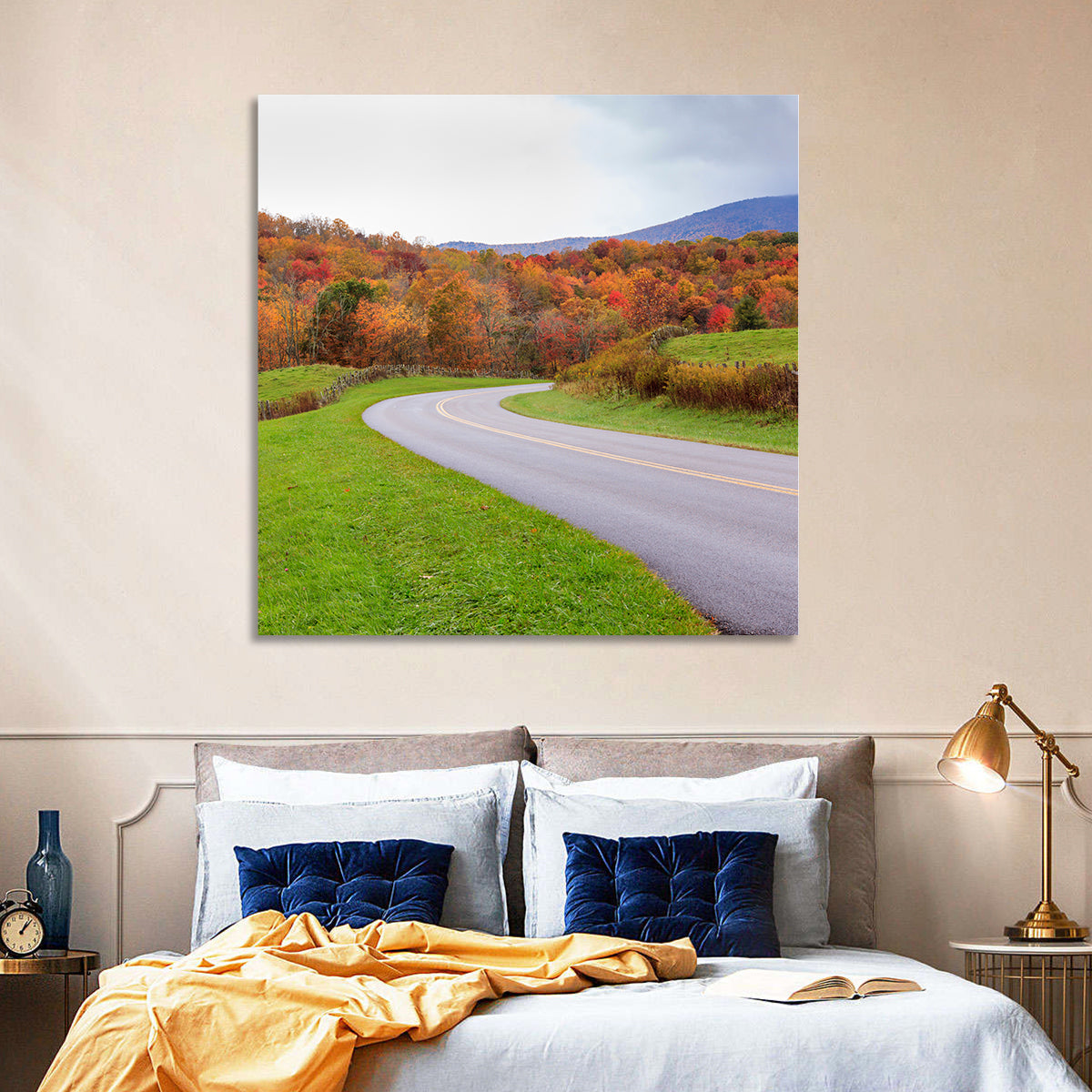 Curving Road Through Autumn Meadow Wall Art