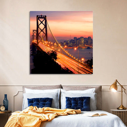 Bay Bridge Light Trails at Sunset Wall Art