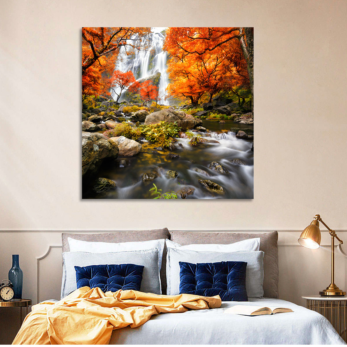 Autumn Forest Waterfall Wall Art