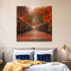 Autumn Park Path with Vintage Lampposts Wall Art