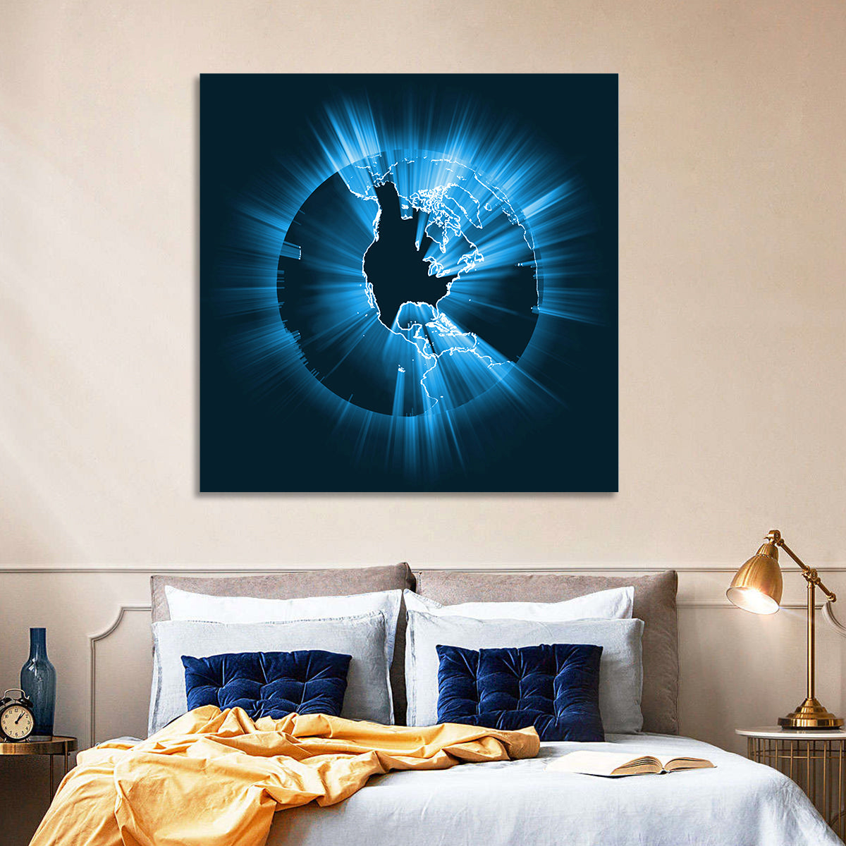 Glowing North America Globe Wall Art
