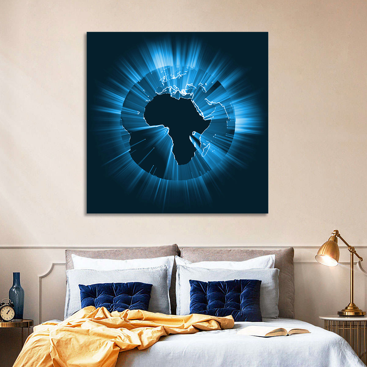 Glowing Africa Globe Wall Art in a room, square