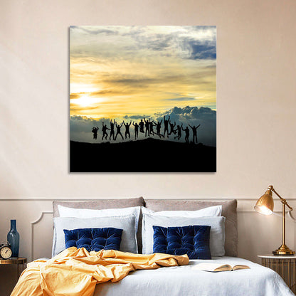 Golden Team Silhouettes at Sunset Wall Art