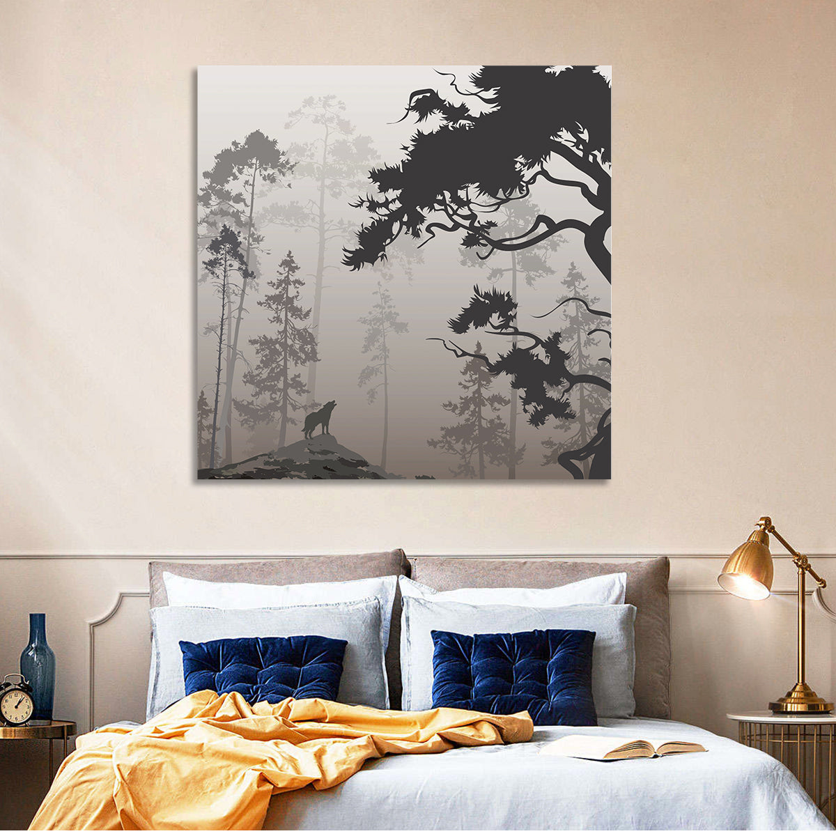 Howling Wolf in Misty Forest Wall Art