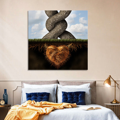 Intertwined Trees with Heart-shaped Roots Wall Art