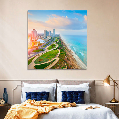 Netanya Coastline at Golden Hour Wall Art