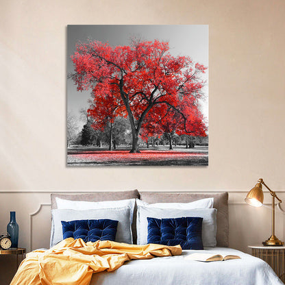 Winter Tree with Red Leaves Wall Art