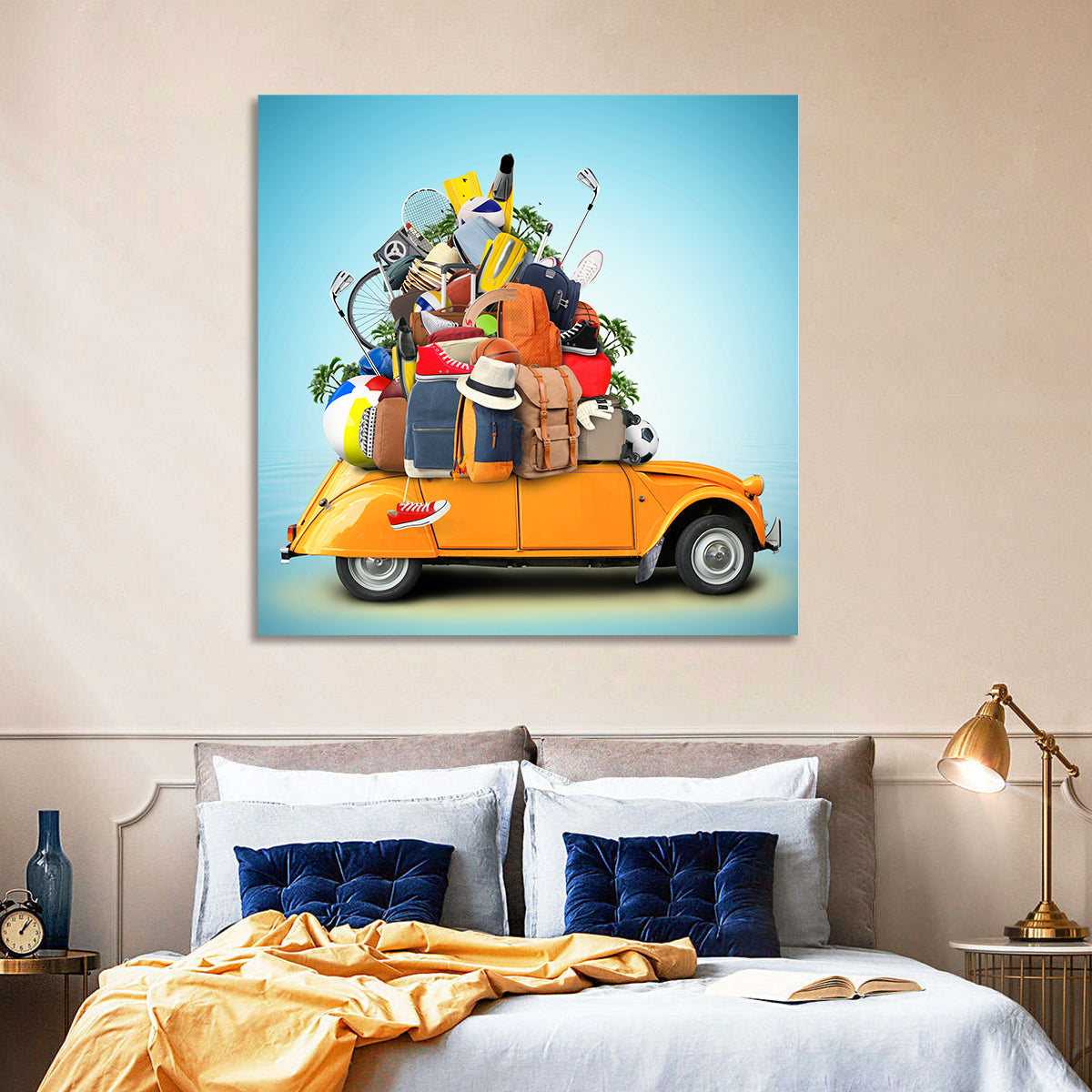Orange Vintage Car Road Trip Getaway Wall Art