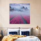 Misty Pink Tulip Field Wall Art