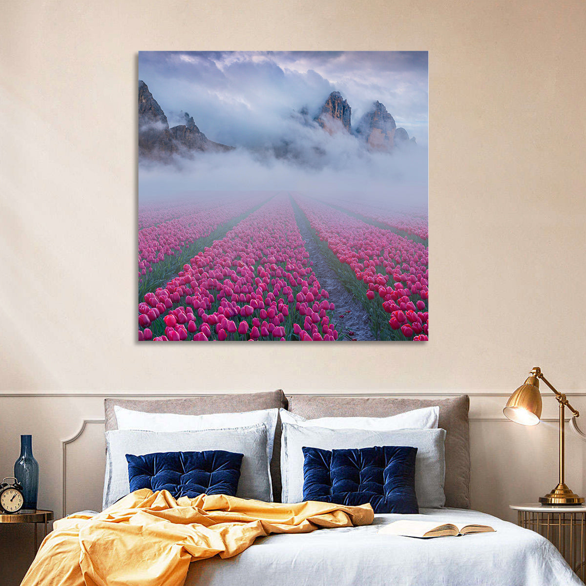 Misty Pink Tulip Field Wall Art