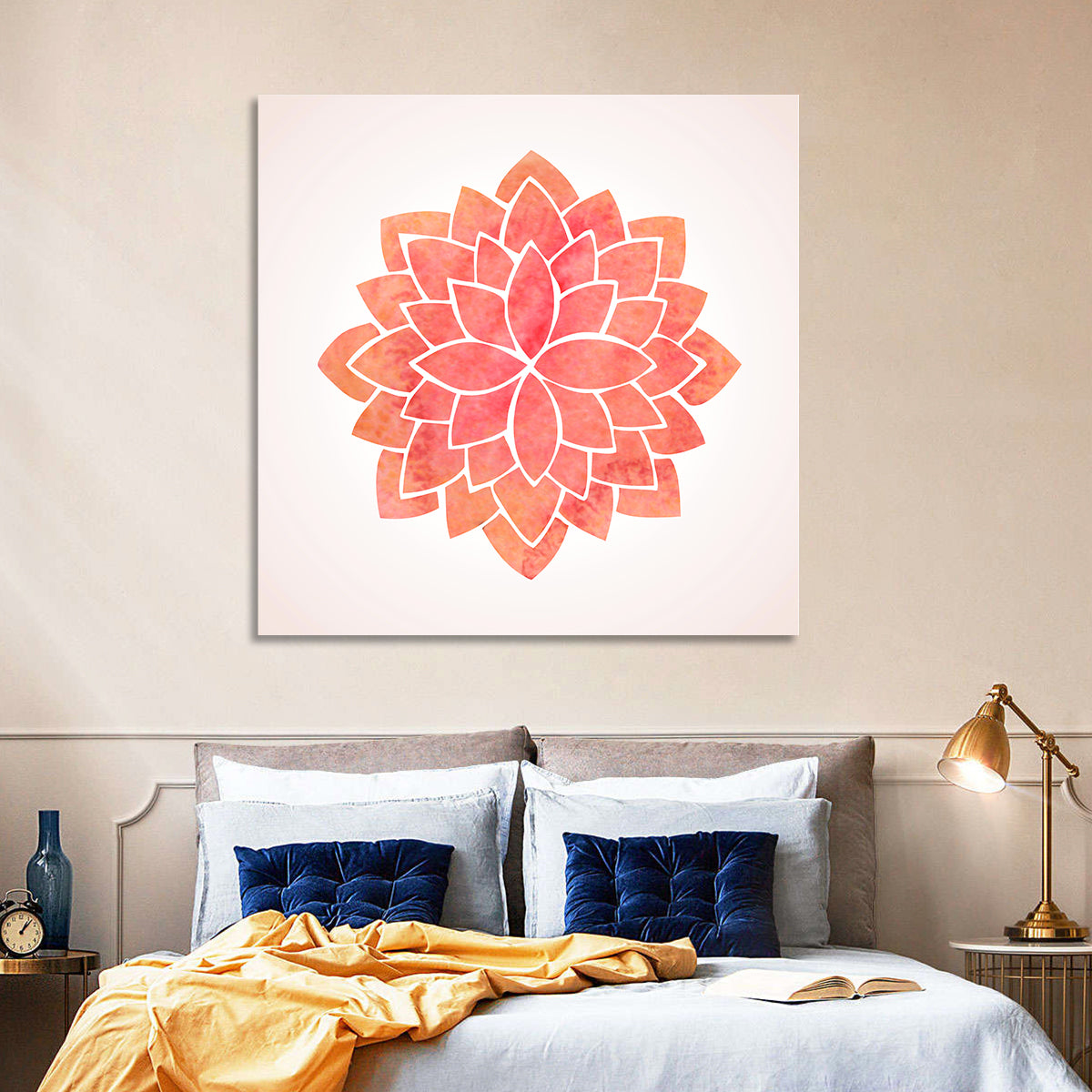 Red Lotus Mandala Wall Art in a room, square
