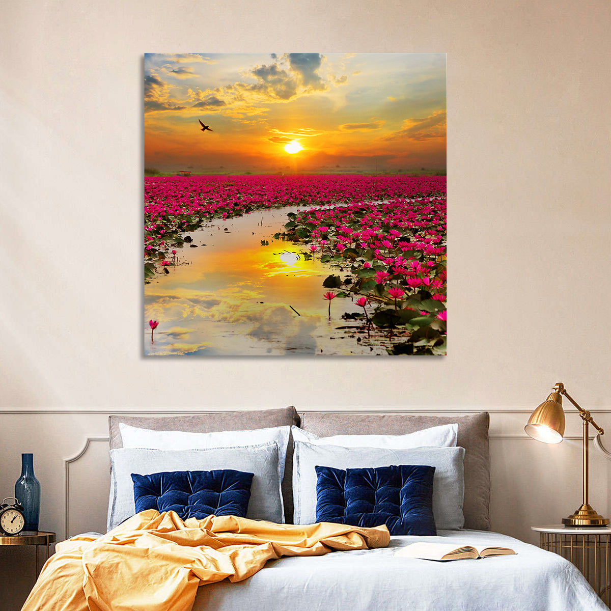 Golden Hour Lotus Field Wall Art