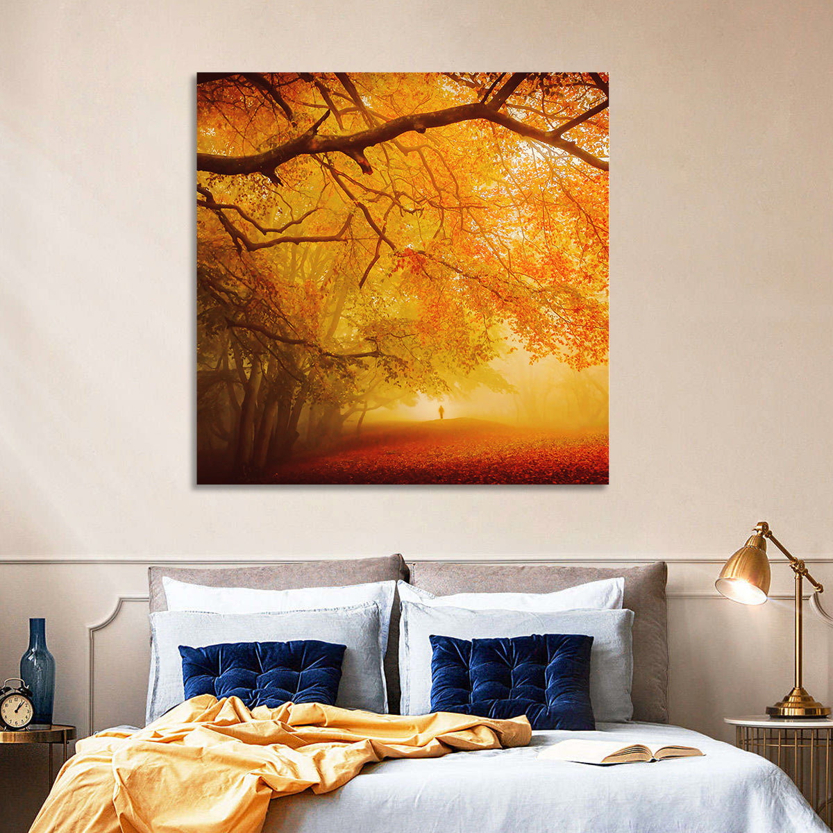 Autumn Forest Path with Lone Figure Wall Art